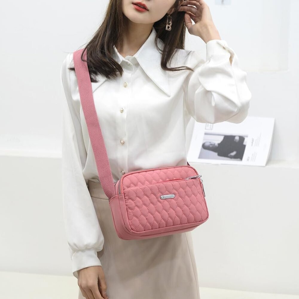 Small Nylon Quilted Crossbody Bag Women Ladies Mini Phone Wallet Purse - Picture 6 of 7